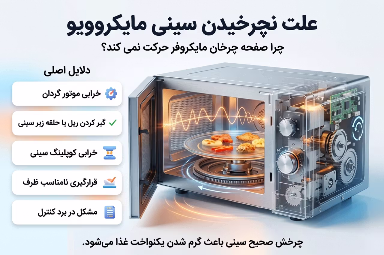 بررسی جامع علل فنی چرخش نداشتن ظرف درون مایکروفر